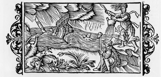 Czarodziej rozsadzający Tempete - w "Historii narodów Północy" (Historia ludów Północy) Olausa Magnusa, Rzym 1555