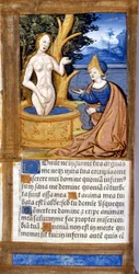 Kobieta w toalecie. Strona rękopisu z Pięcioksięgu. XV wiek. Biblia Braiden, Mediolan.