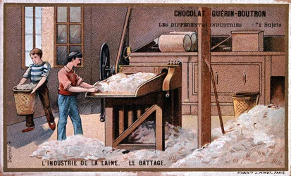 Przemysł wełniany, hyping, reklama czekolady Guerin Boutron, ca. 1895