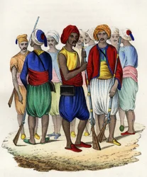 Zouaves, rdzenni tyralierowie francuskiej armii Afryki, szkolili się w 1830 roku. W „”Storia d