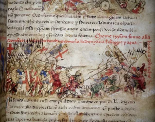 Klęska krzyżowców w 1396 roku - w „Croniche del Sercambi“, około 1400. Archiwum Narodowe, Lukka.