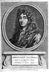 portret holenderskiego fizyka i matematyka Christiaana Huygensa (1629-1695). Grawerowanie z XIX wieku