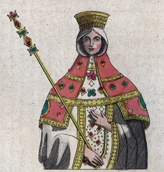 portret Eudokii (lub Eudocji) Ingeriny (Eudocia Ingerina) (ok. 840 - ok. 882) żony cesarza bizantyjskiego Bazylego I - grawerowanie z „” Zastosowania i zwyczaje wszystkich narodów wszechświata. To jest historia rządu, praw, milicji, religii