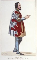 portret Henryka III hrabiego Luksemburga (1247 - 1284). Rycina z 1830 r.