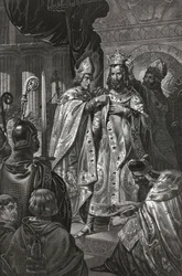 Koronacja Baldwina z Boulogne, zwanego Baldwinem I (ok. 1065-1118), króla Jerozolimy, w Boże Narodzenie 1100 roku
