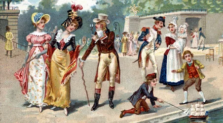 Ogród Tuileries pod koniec XVIII wieku. Chromolitografia Liebiga z XIX wieku