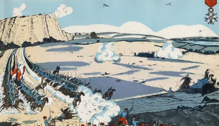 Bohaterska obrona Liége w sierpniu 1914 roku. Ilustracja z książki "La Grande Guerre" wydanej w 1914 roku przez Tolmer et Cie.