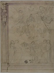 Wniebowzięcie Najświętszej Marii Panny (recto); Szkice detali architektonicznych (verso)
