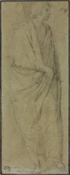 Stojąca, udrapowana figurka mężczyzny