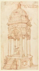 Rysunek, Katafalk boligońskiej artystki Elisabetty Sirani (1638-1665), 1665 r.