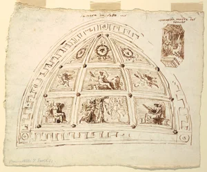 Rysunek, dekoracja sklepienia sufitowego, sypialnia, pokój Cornelia w Palazzo Cavina, Faenza, 1816 r.