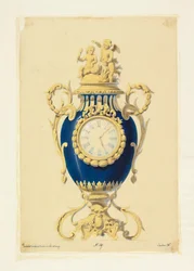 Rysunek, zegar osadzony w porcelanie, ok. 1855 r.
