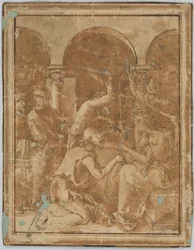 Rysunek, kopia Cierniem koronowania z Małej Pasji Albrechta Dürera, opublikowanej w 1511 roku, 1525-1600