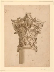 Rysunek, widok narożny złożonego kapitału, 1625-1650