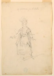 Rysunek, projekt kostiumu: Kobieta śpiewająca w balecie, ok. 1720 r.