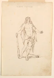 Rysunek, projekt kostiumu: Heroiczna siła w balecie, ok. 1720 r.