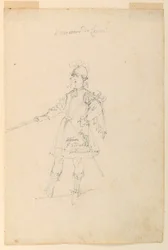 Rysunek, projekt kostiumu: Mistrz broni do baletu, ok. 1720 r.