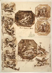 Rysunek, Kupidyn i Psyche: Cztery ośmiokąty i osiem rysunków Kupidyna, 1810-15