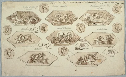 Rysunek, dekoracja sufitu sypialni w Villa Aldini, Montmorency, 1813 r.