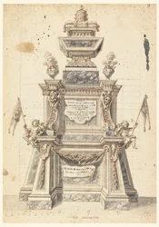 Rysunek, projekt katafalku na pamiątkę papieża, prawdopodobnie Klemensa XI, 1721 r.
