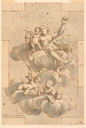 Rysunek, projekt malowidła sufitowego, Wenus, Kupidyn i putta, 1700-29