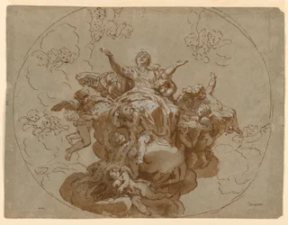 Rysunek, projekt sufitu z Wniebowstąpieniem Dziewicy, 1700-1730