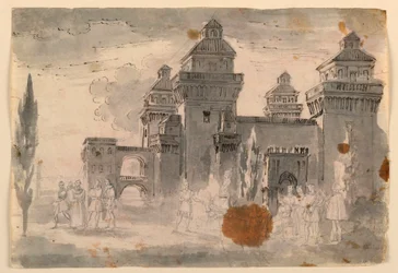 Rysunek, scenografia, widok zamku, 1810-1820