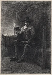 Szkocki purytanin - XIX-wieczna ilustracja do powieści historycznej „Purytanie Szkocji” (Stara śmiertelność) Waltera Scotta (1771-1832)