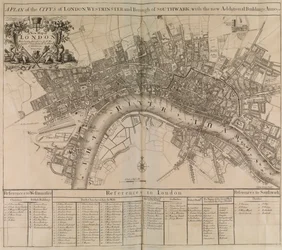 Plan miasta Londyn, Westminster, dzielnicy Southwark i rzeki Tamizy