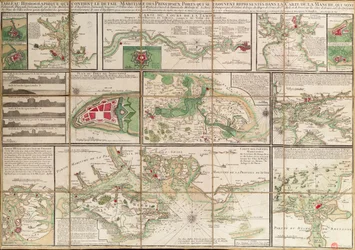Tabela zawierająca szczegóły głównych portów morskich przedstawionych na mapie kanału La Manche, ok. 1780 r. (papier, płótno)