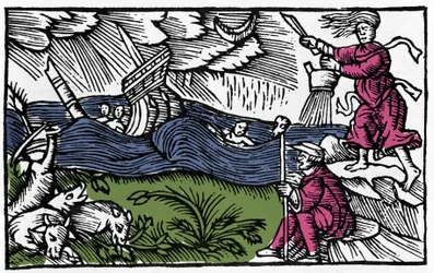 Czarownica powoduje tempete po „Historii narodu północnego” Olausa Magnusa, Rzym 1555