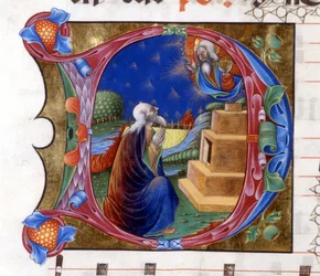 Abraham zostaje zaproszony przez Pana do opuszczenia swojej ziemi. Miniatura z XV-wiecznego chóru („civitatis” św. Augustyna).