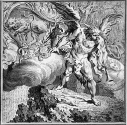 Alegoria Północnego Wiatru. Grawerowanie XVIII wieku.