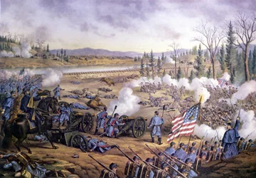 Wojna secesyjna (1861 - 1865): Bitwa nad Stones River lub druga bitwa pod Murfreesboro, Tennessee 31 grudnia 1862-02 stycznia 1863. Rycina z XIX wieku.
