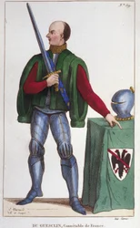 Bertrand du Guesclin (Duguesclin) (ok. 1320-1380). Konstabl Francji. Grawerowanie z 1830 roku.
