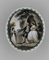 Broszka, ok. 1800 (sepia na kości słoniowej, włosach, emalii)