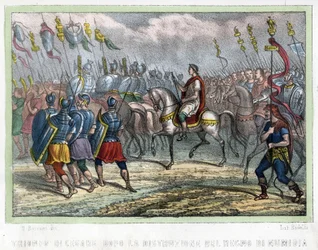 Trupa Cezara po zburzeniu Królestwa Numidii – w „Algierii starożytnej i nowożytnej” Leona Galiberta. Wydanie włoskie w kolorze 1846.