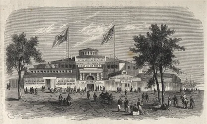 Castle Garden Immigration Centre Depot - Castle Garden Immigration Depot - Stan Nowy Jork - Emigration Commission Ustanowienie - Grawerowanie w „The Illustrous Universe” z 1869 roku