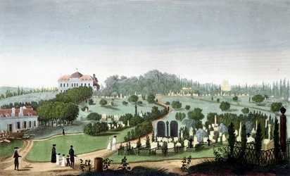 Cmentarz Père Lachaise, około 1820 r. - w „”Widokach Paryża”” Courvoisiera
