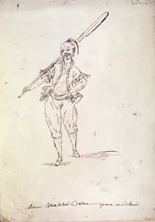 Kostium dla postaci Rolanda z opery o tym samym tytule autorstwa kompozytora Niccolo Vito Piccinniego (lub Piccinniego) (1728-1800) według libretta Jeana Francois Marmontela (1778). Rysunek końca XVIII wieku