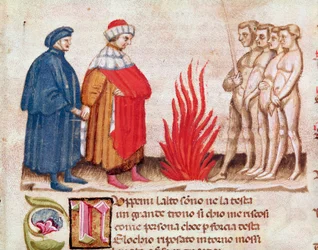 Dante i Virgil w otoczeniu potępionych dusz (z piekła, w Boskiej Komedii) - miniatura XV w.
