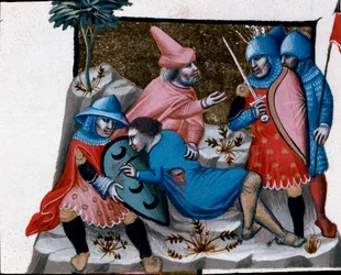 Potępienie zbrodni krwi Miniatura zaczerpnięta z Kodeksu Justyniana (Codex Justinianus), zbioru praw i instytucji wydanych za cesarza rzymskiego Bizancjum Justyniana I (483-565)