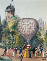 Wylot balonu na ogrzane powietrze, akwarela, Wiedeń, Austria