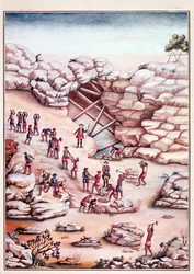 Wydobycie diamentów w kopalni w Brazylii. Akwarela z XVIII wieku, Rio de Janeiro, Biblioteca Nazionale
