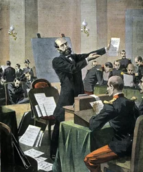 Sprawa Dreyfusa. Ekspert grafologii, Alphonse Bertillon, obalający stanowisko w procesie w Rennes