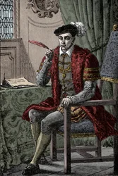 Edward VI piszący swój Dziennik - Król Edward VI (1537-1553) piszący swój Dziennik