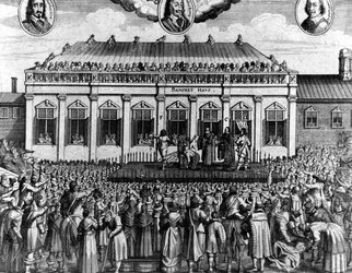 Egzekucja króla Anglii Karola I Stuarta (1600-1649) w Whitehall.