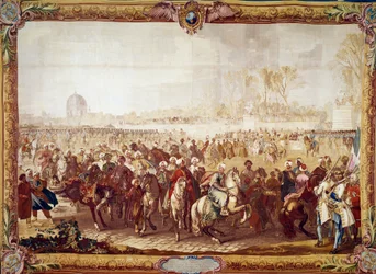 Wyjście ambasadora Turcji Mehmeta Effendiego z Ogrodu Tuileries po audiencji udzielonej przez króla Ludwika XV 21.03.1721 XVIII-wieczny gobelin. Paryż, meble narodowe