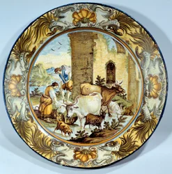 Naczynie fajansowe reprezentujące scenę duszpasterską. XVIII-wieczny Paryż. Musée du Louvre