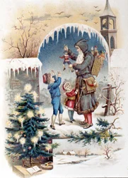 Święty Mikołaj z dziećmi. 1892 chromolitografia.